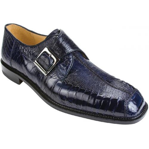 Belvedere "Dolce" Navy All-Over Genuine Ostrich Monk Strap Shoes 740